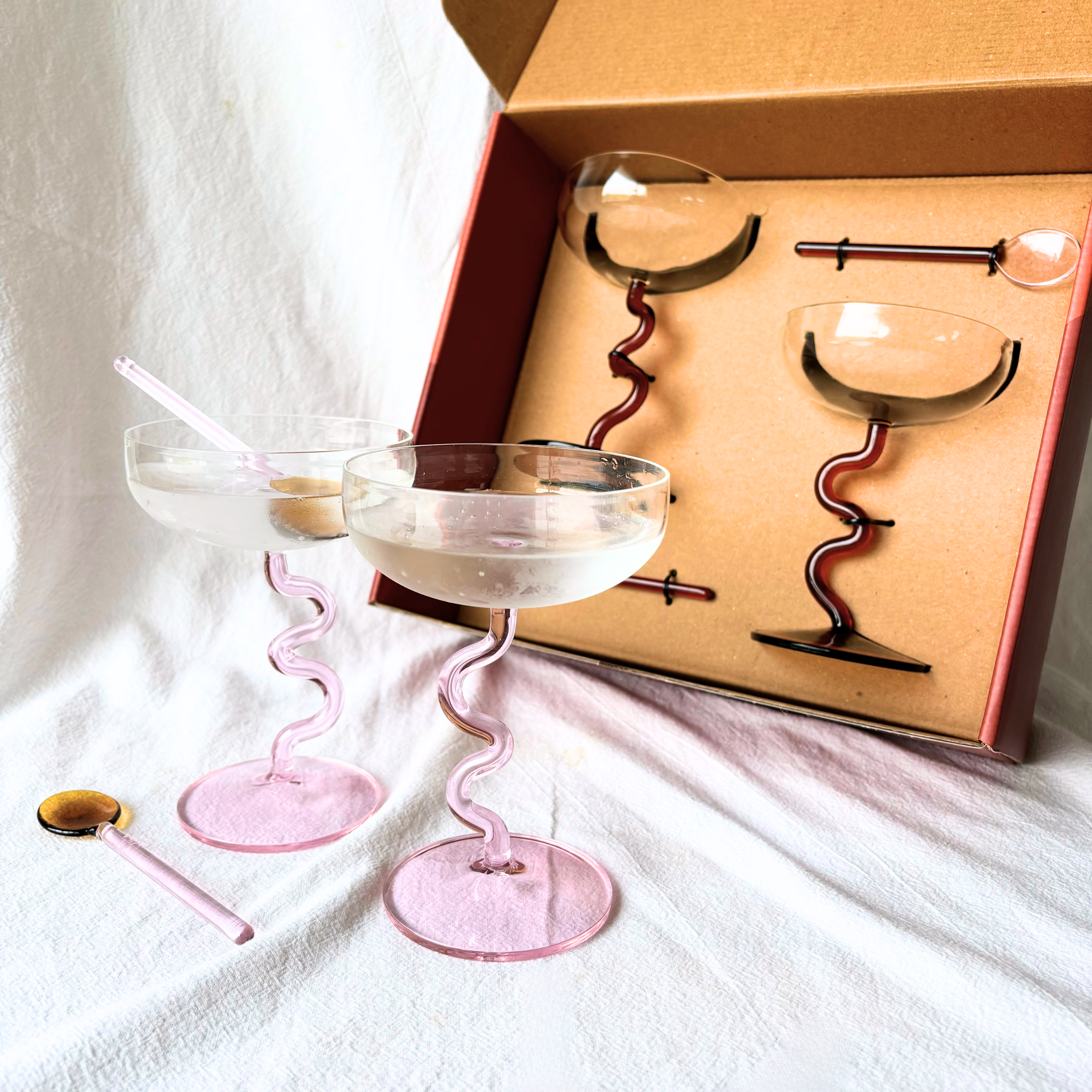 Swirl Gift Set - Two Swirl Cocktail Glasses + Two Stirring Spoons