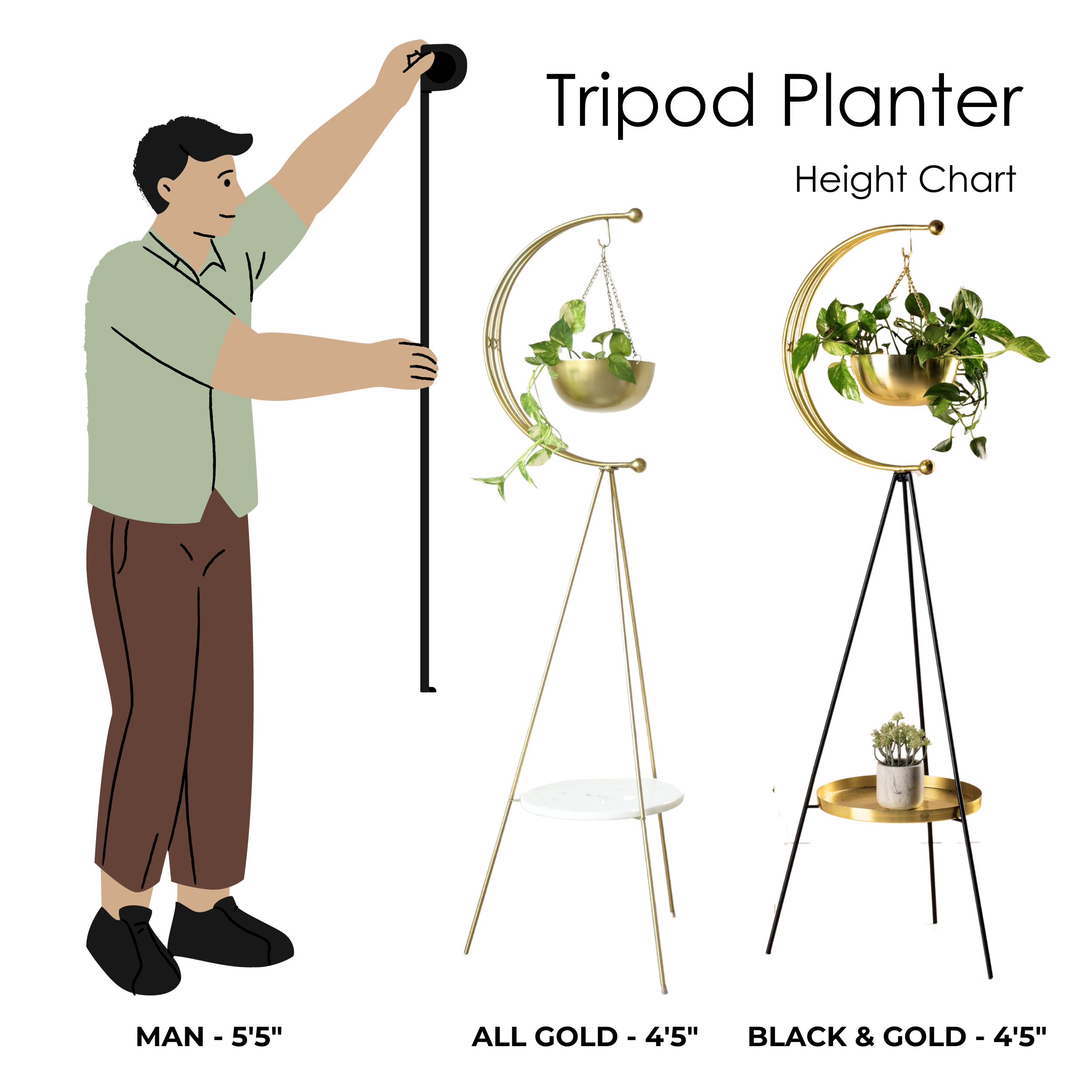 muun tripod planter - Black and Gold