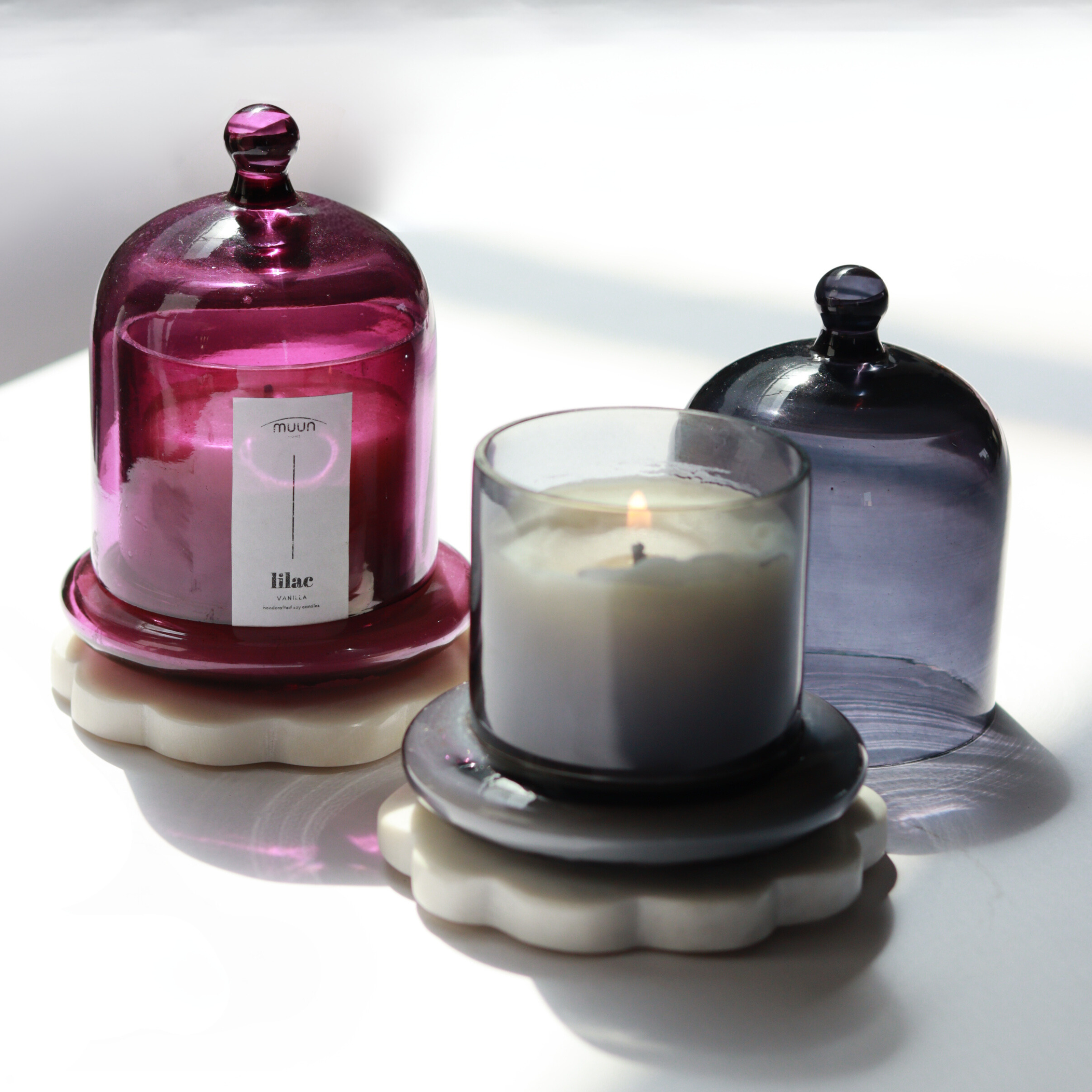 Lilac Glass Dome Candles