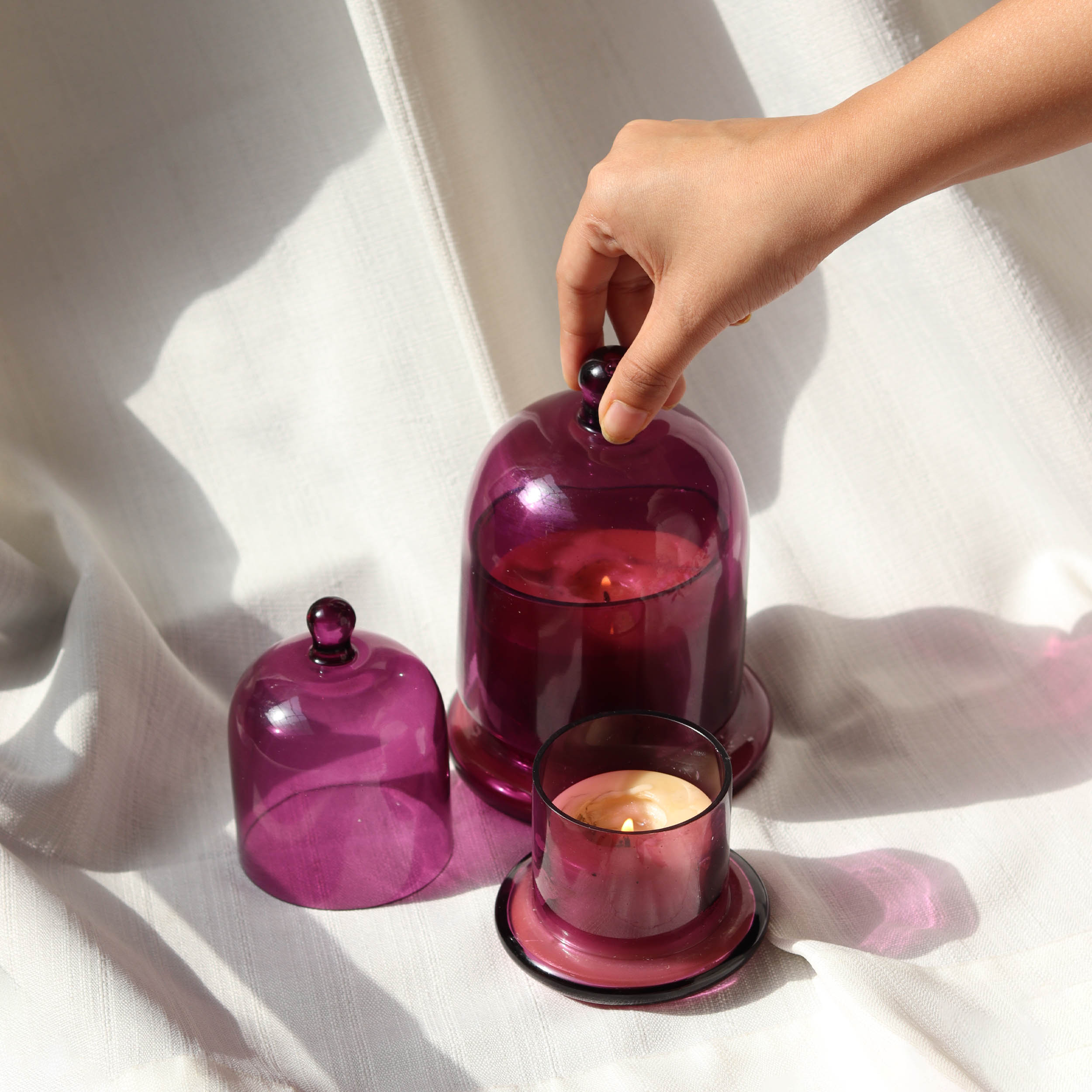 Lilac Glass Dome Candles