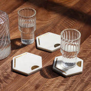 Gold Inlay White Marble Coasters With Stand