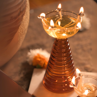Muun Glass Puja Bundle - Tall Diya + Short Diya + Bell