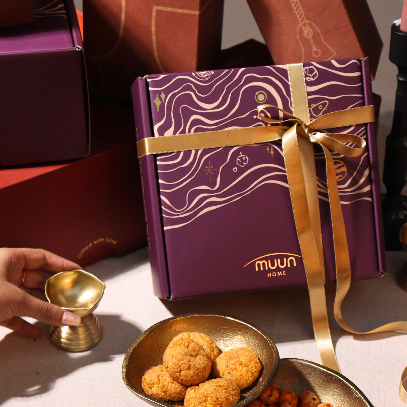 Muun Brass Diya Pair Gift Set - Tall & Short Diyas