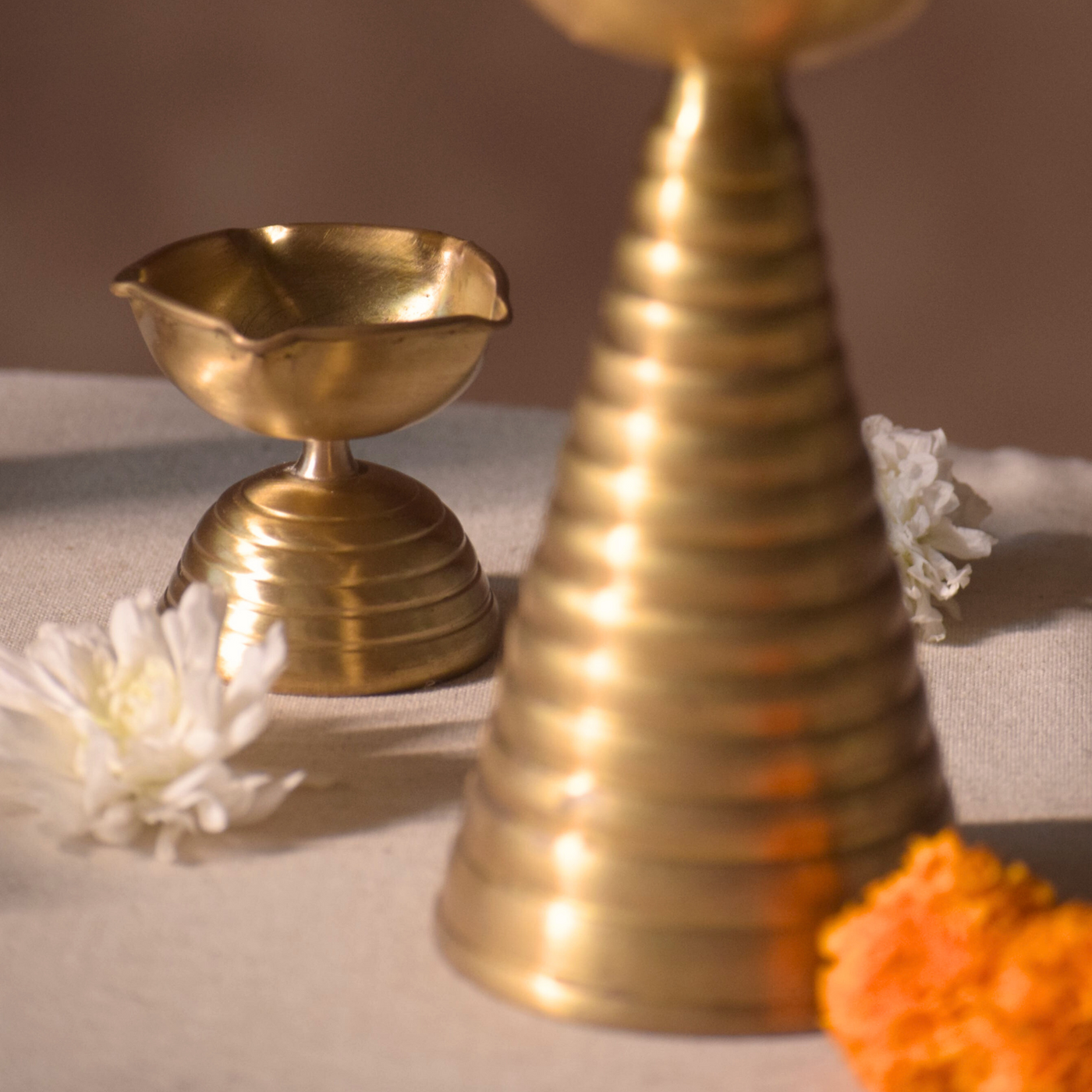 Muun Brass Diya Pair Gift Set - Tall & Short Diyas
