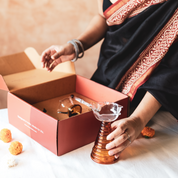 Glass Bell and Orange Glass Diya Box Set
