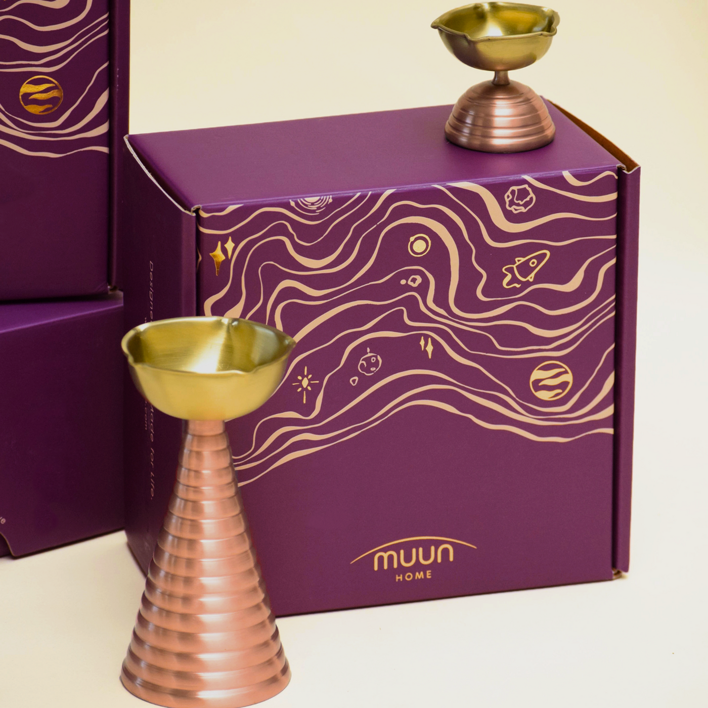 Muun Brass Diya Pair Gift Set - Tall & Short Diyas