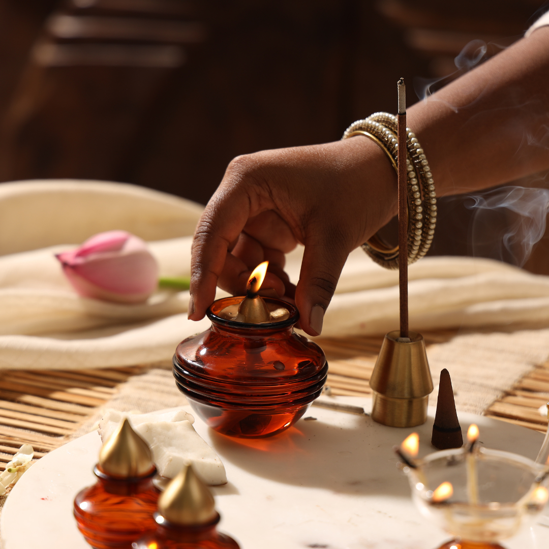 Muun Gift Box - Short Diya + Glass Bell + Kalash Collection