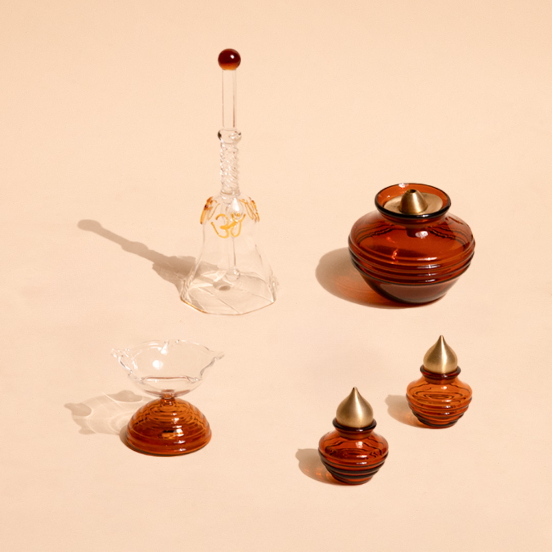 Muun Gift Box - Short Diya + Glass Bell + Kalash Collection