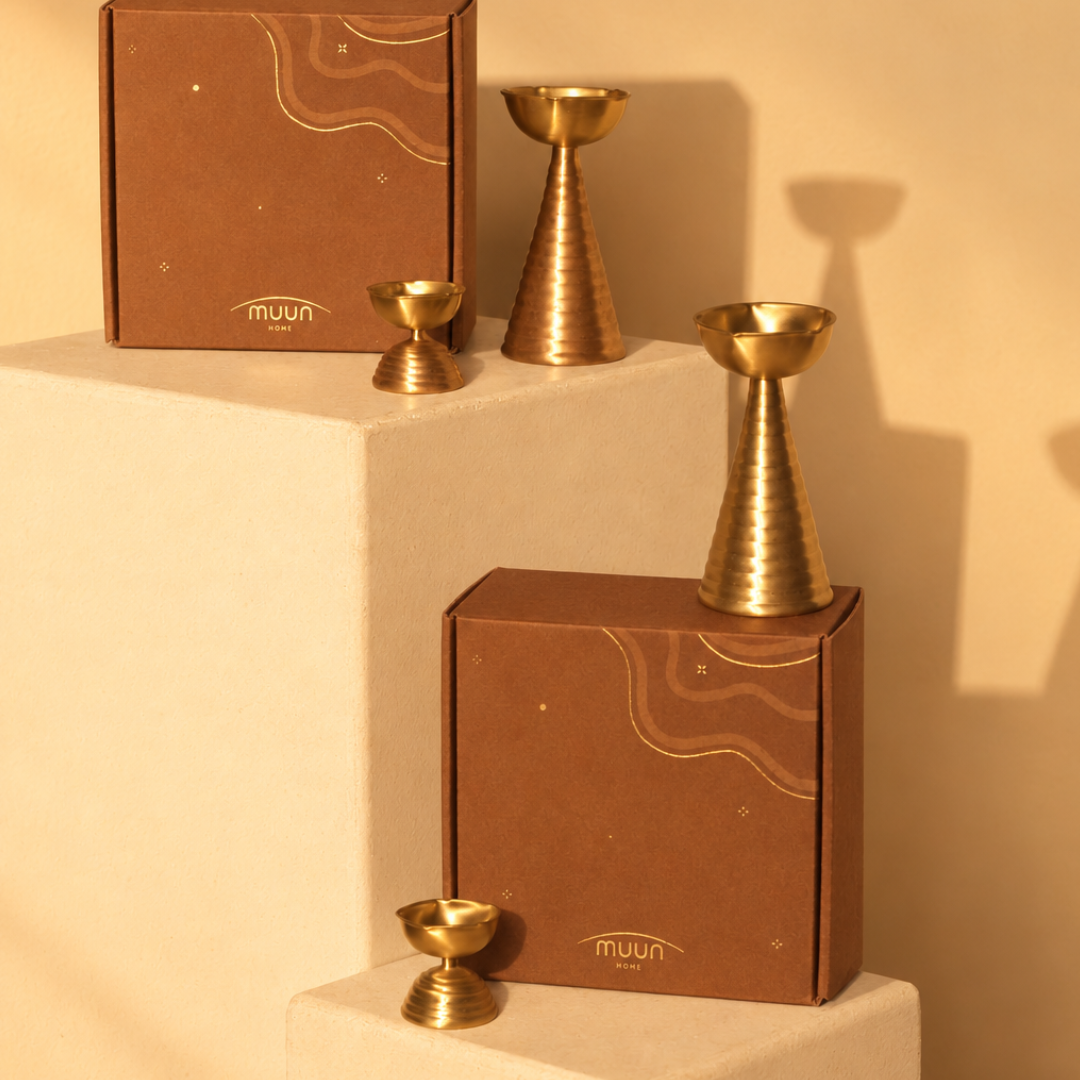 Muun Brass Diya Pair Gift Set - Tall & Short Diyas