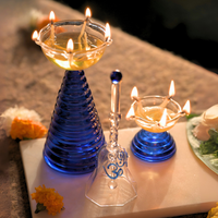 Muun Glass Puja Bundle - Tall Diya + Short Diya + Bell