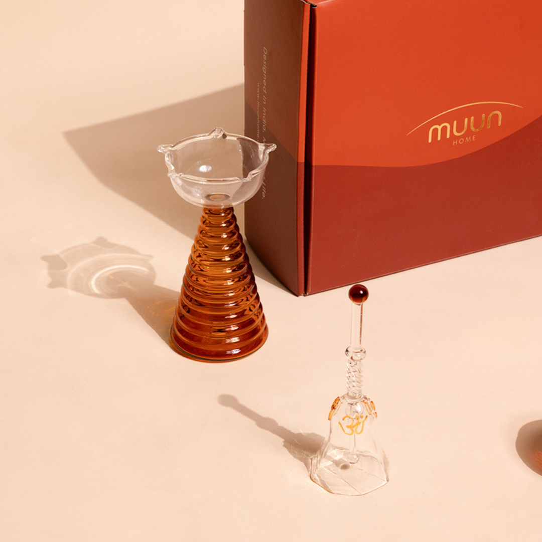 Muun Gift Box - Tall Diya + Glass Bell + Kalash Collection