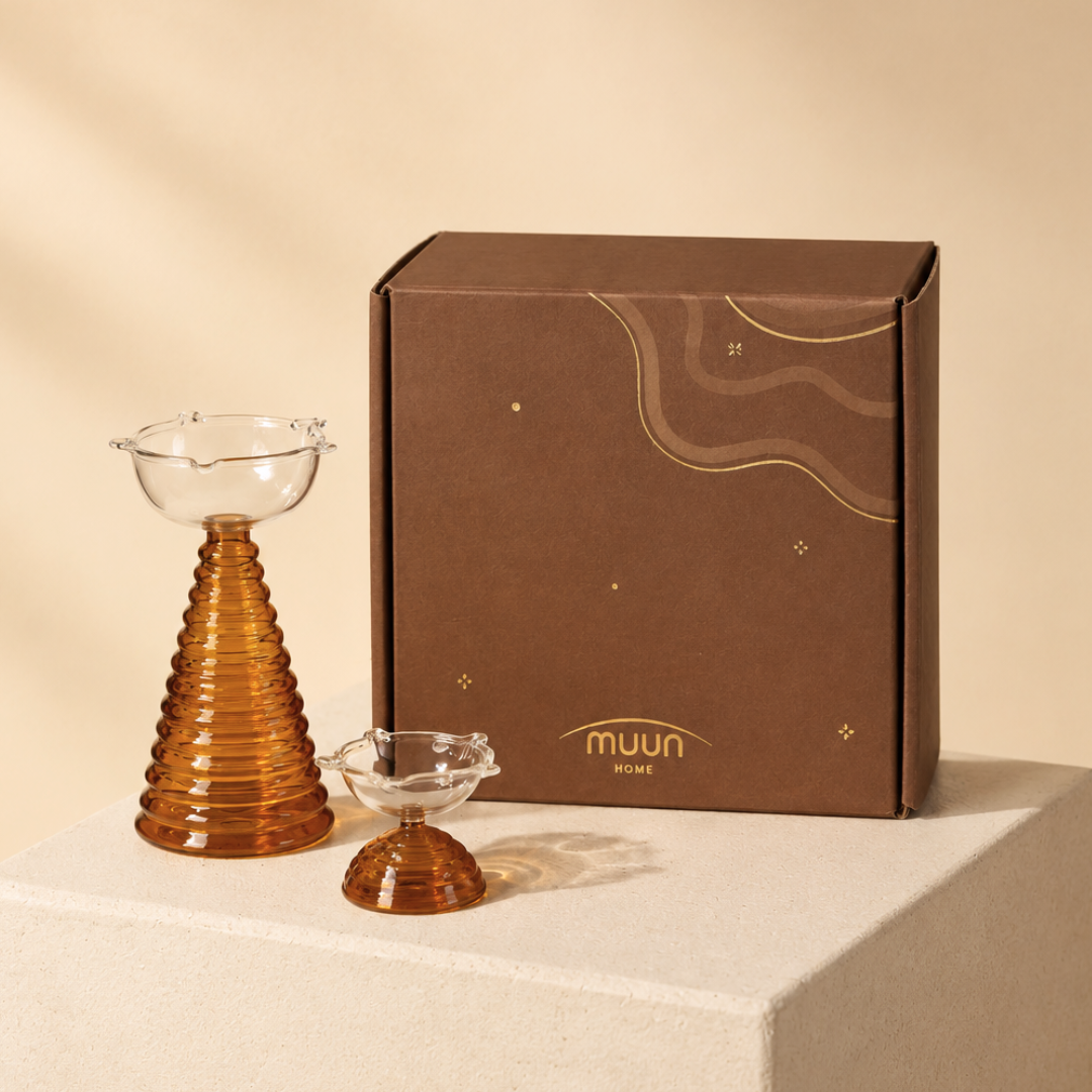 Muun Glass Diya Pair Gift Set - Tall & Short Diyas