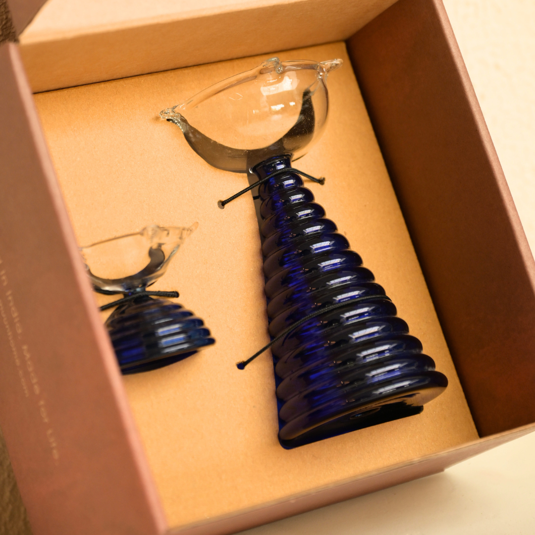 Muun Glass Diya Pair Gift Set - Tall & Short Diyas