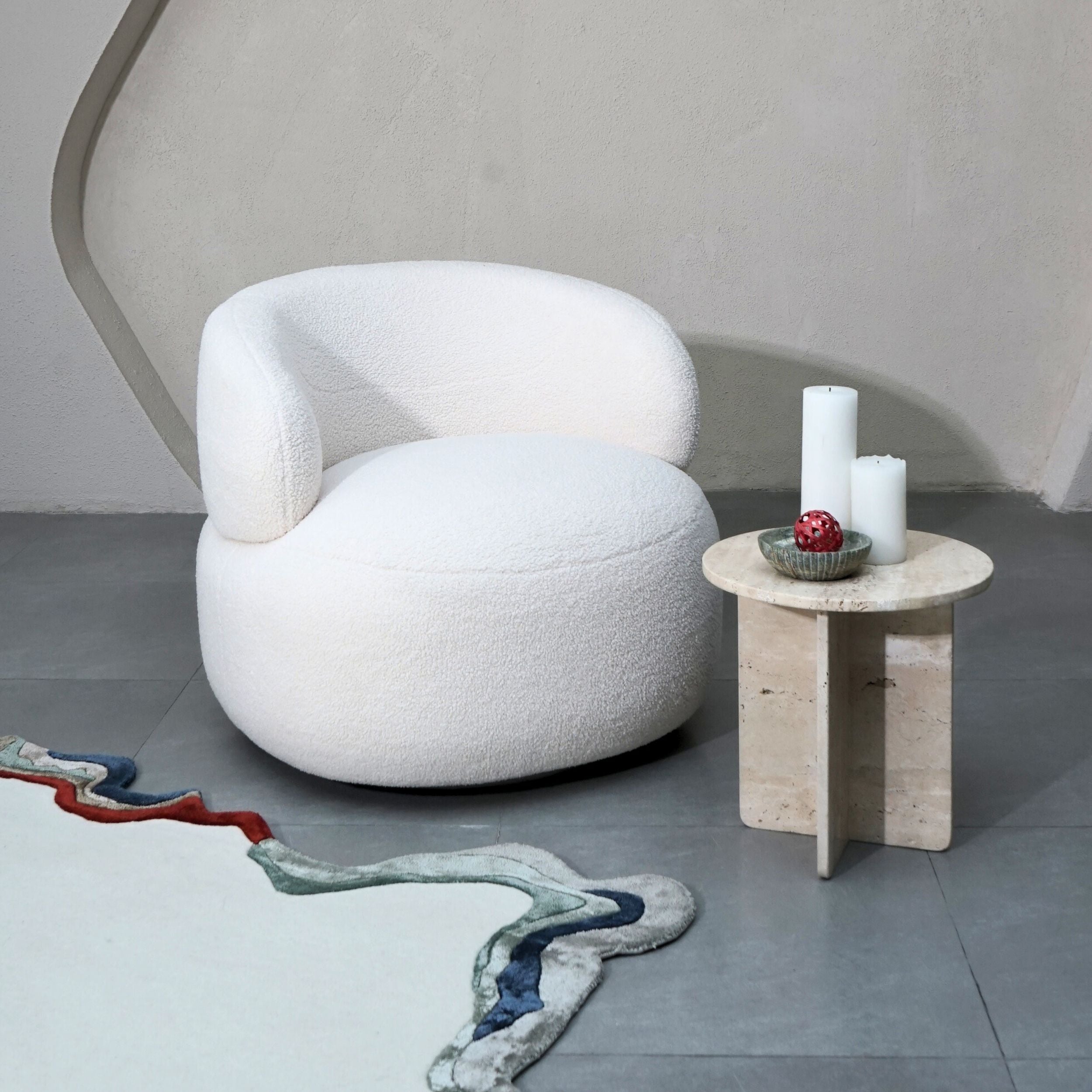 Leia Bouclé Swivel Chair - White