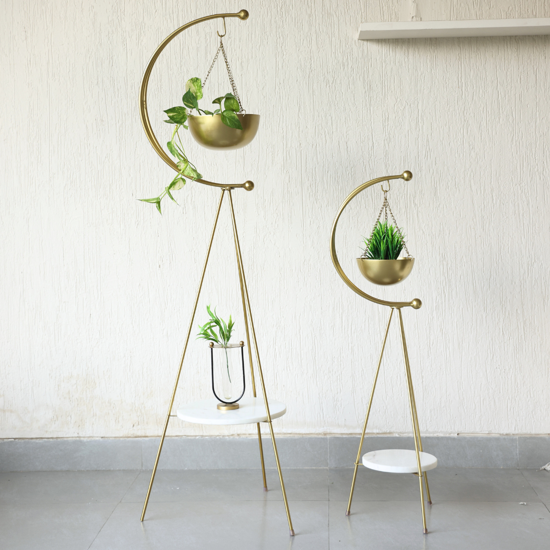 muun tripod planter - Gold and White Marble