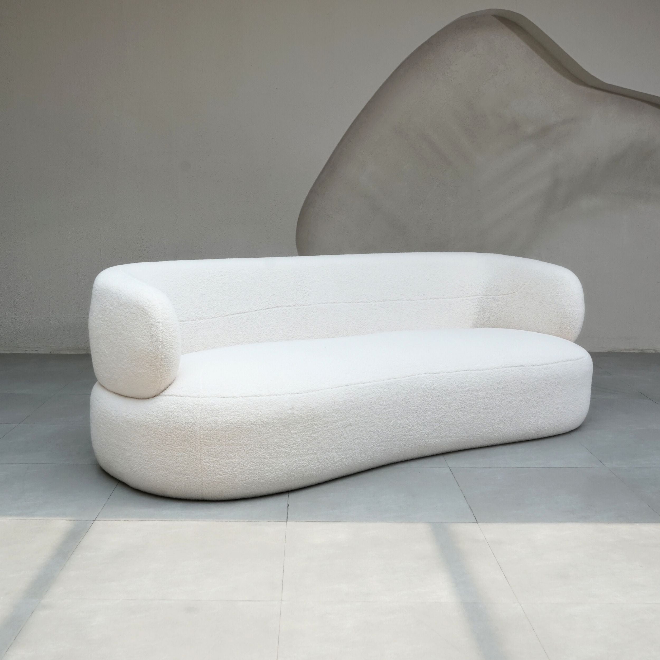 Faye Three Seater Bouclé Sofa - White