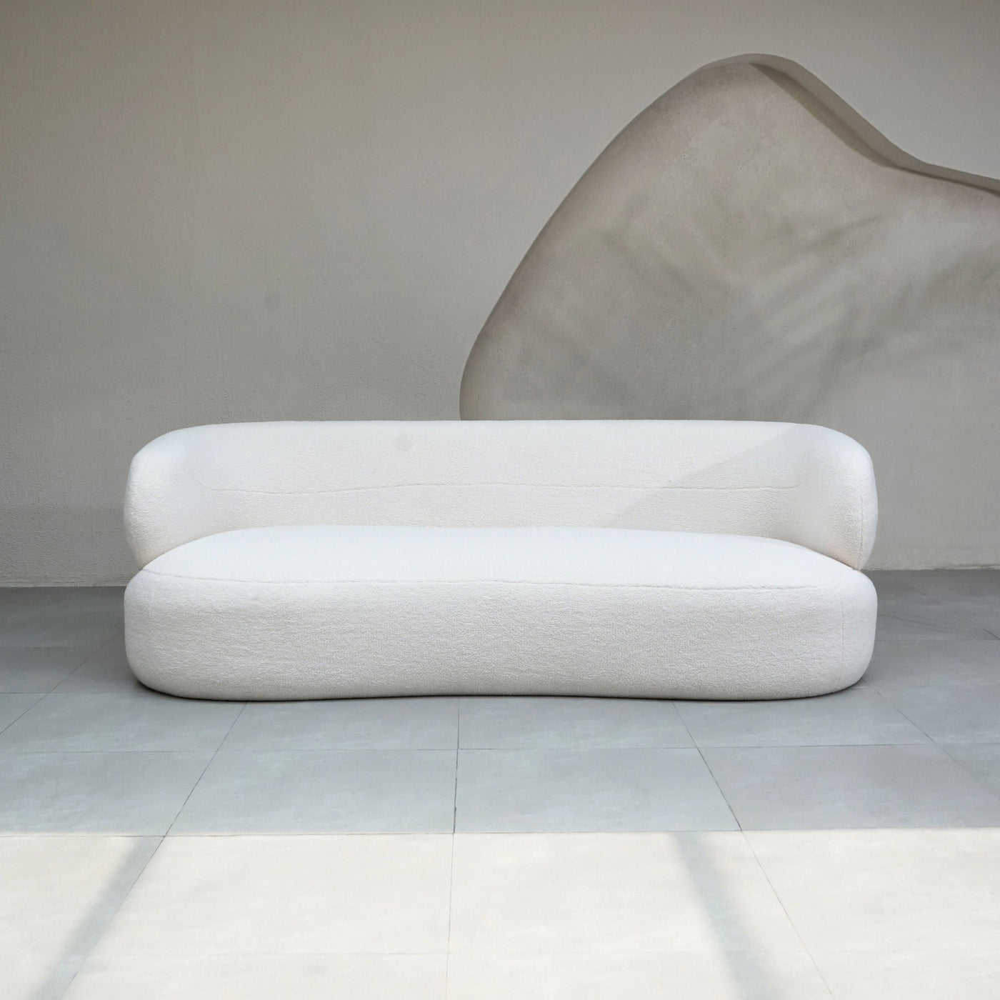 Faye Three Seater Bouclé Sofa - White