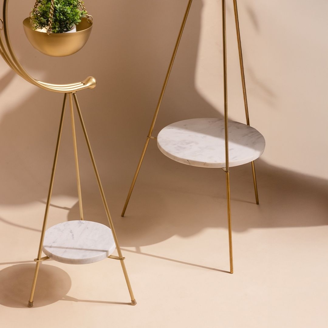muun tripod planter - Gold and White Marble