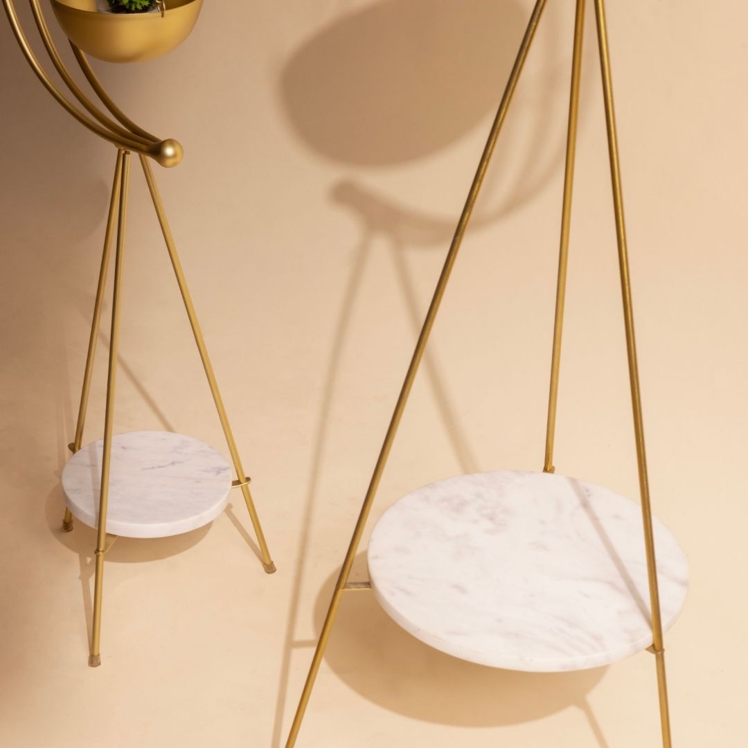 muun tripod planter - Gold and White Marble