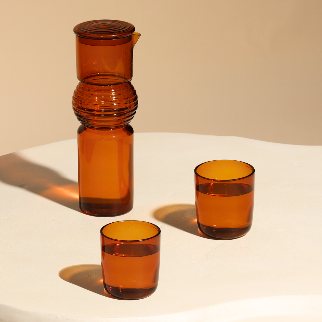 Coil Glass Carafe and set of 2 glasses