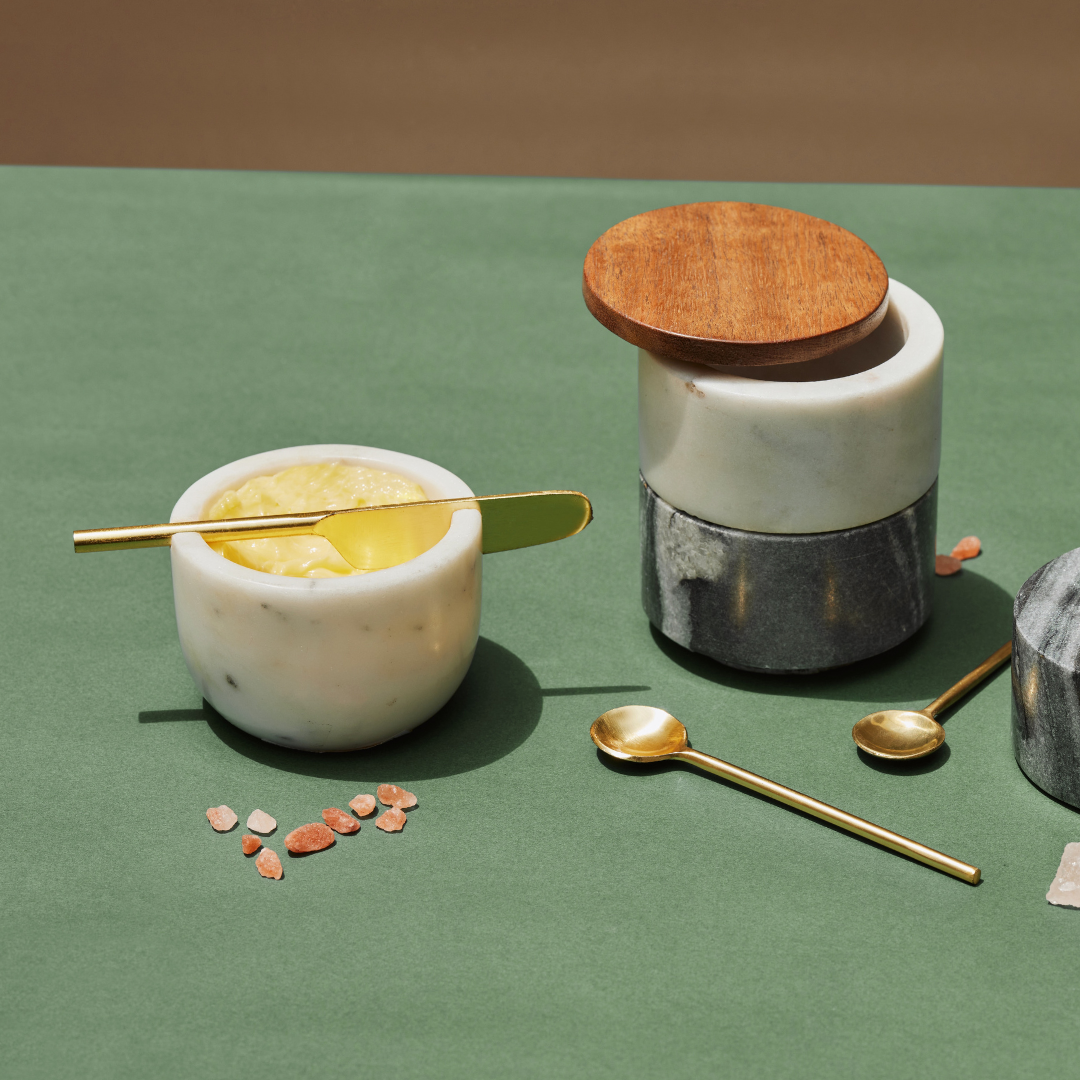 Marble Butter Dish with Gold Knife