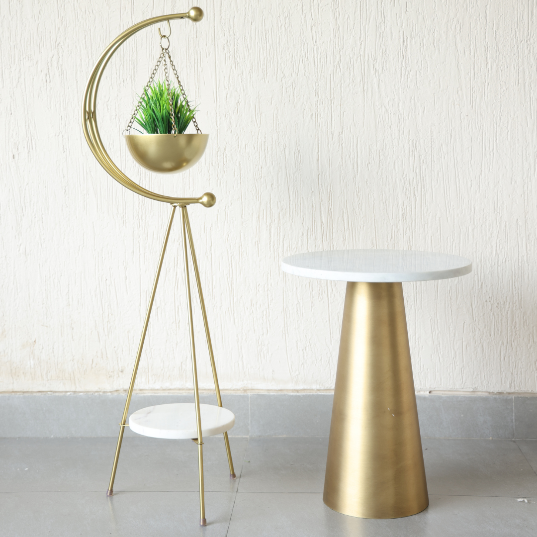 muun tripod planter - Gold and White Marble