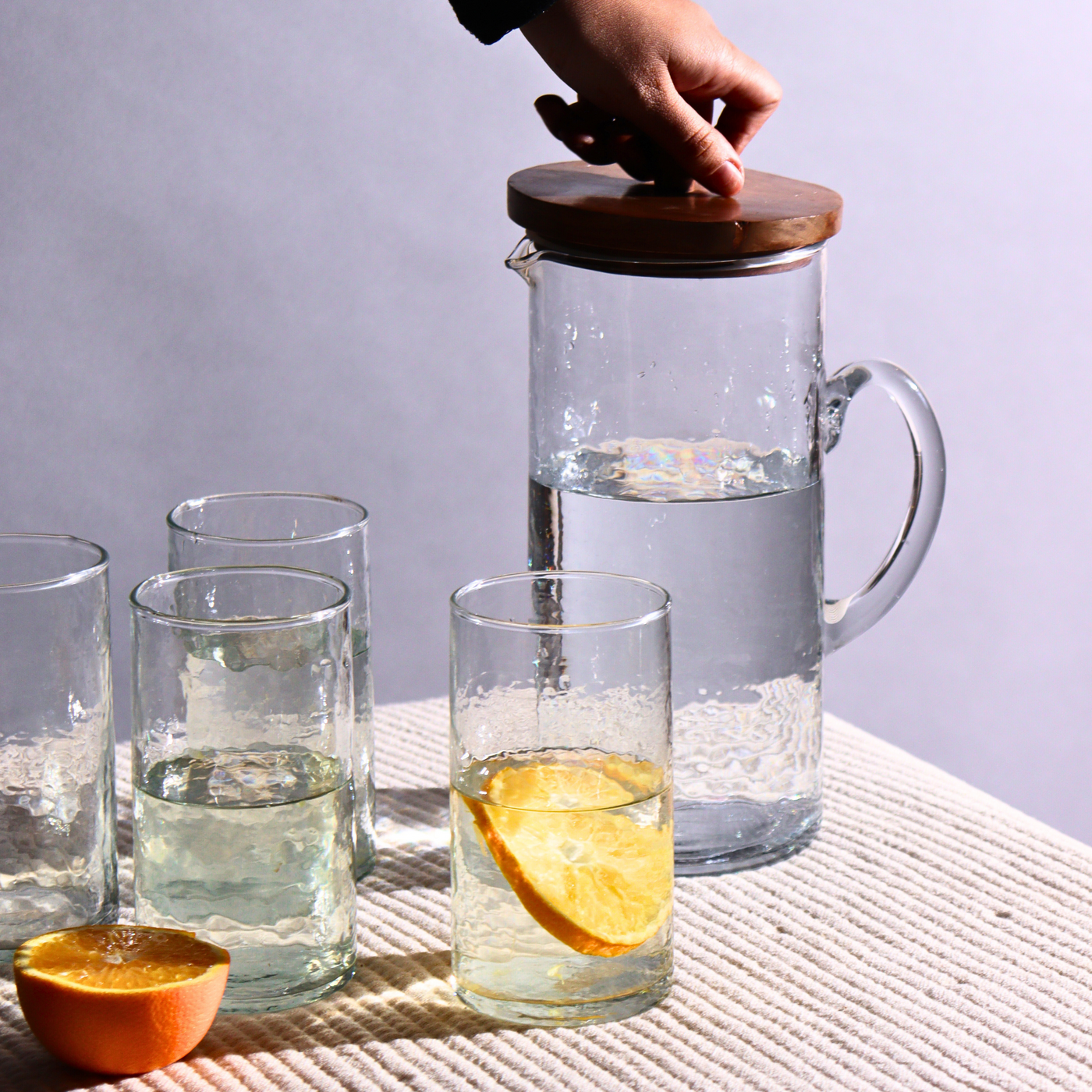 Hammered Glass Jug with Lid