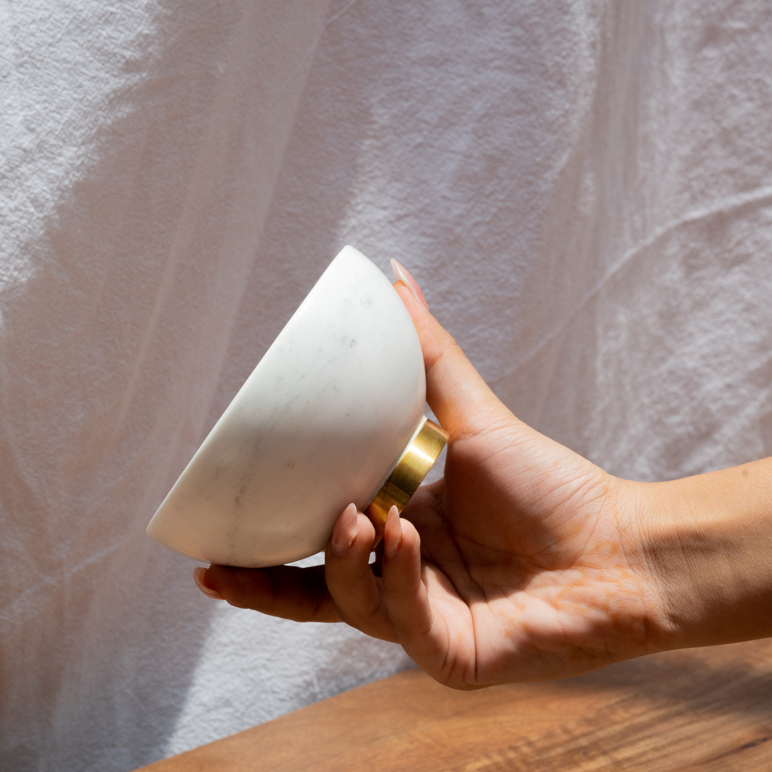 White Marble Bowl with Gold Base