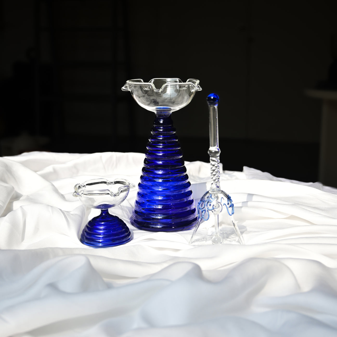 Muun Glass Puja Bundle - Tall Diya + Short Diya + Bell
