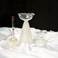 White Glass Diya and Glass Bell Set