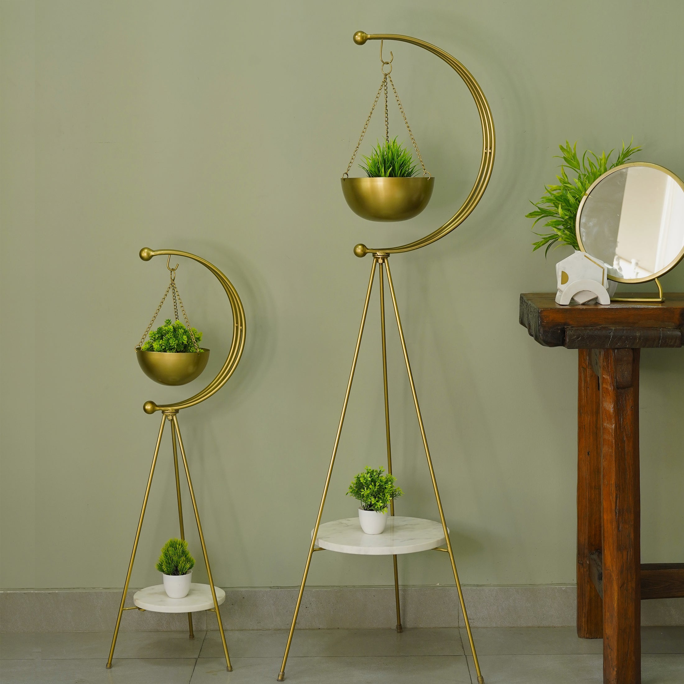 muun tripod planter - Gold and White Marble