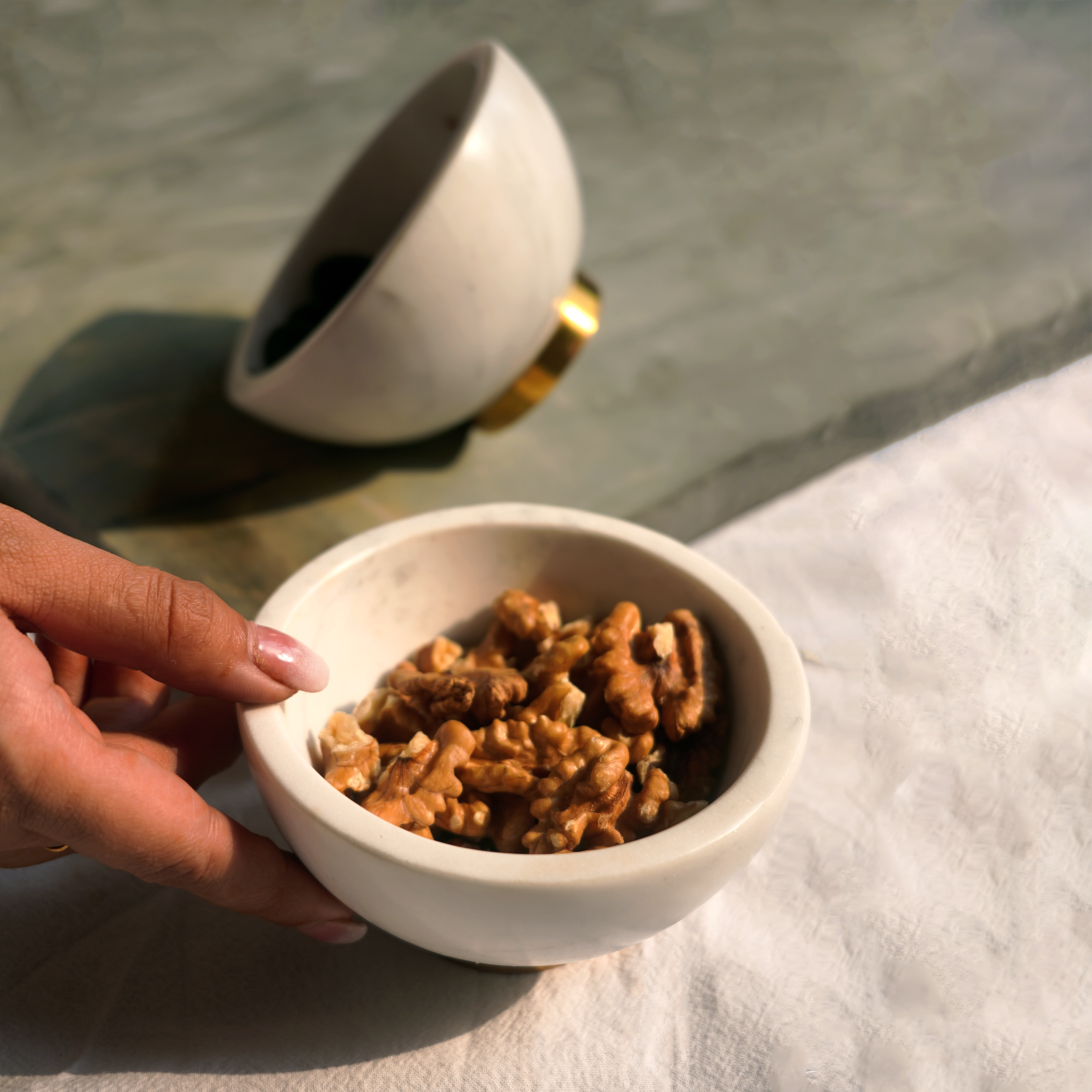 White Marble Bowl with Gold Base