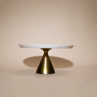 White Marble Cake Stand and Tray Set with Gold Base