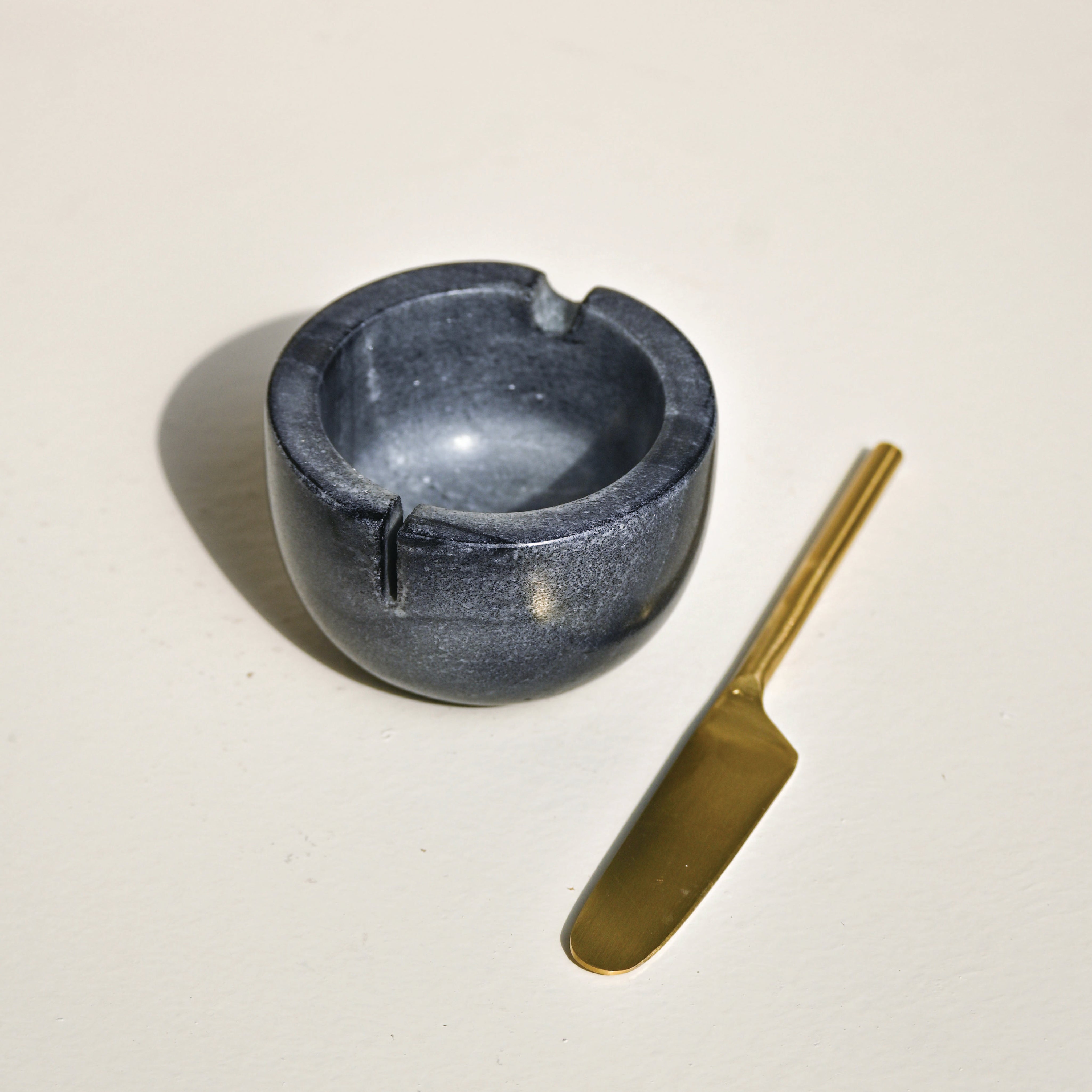Marble Butter Dish with Gold Knife