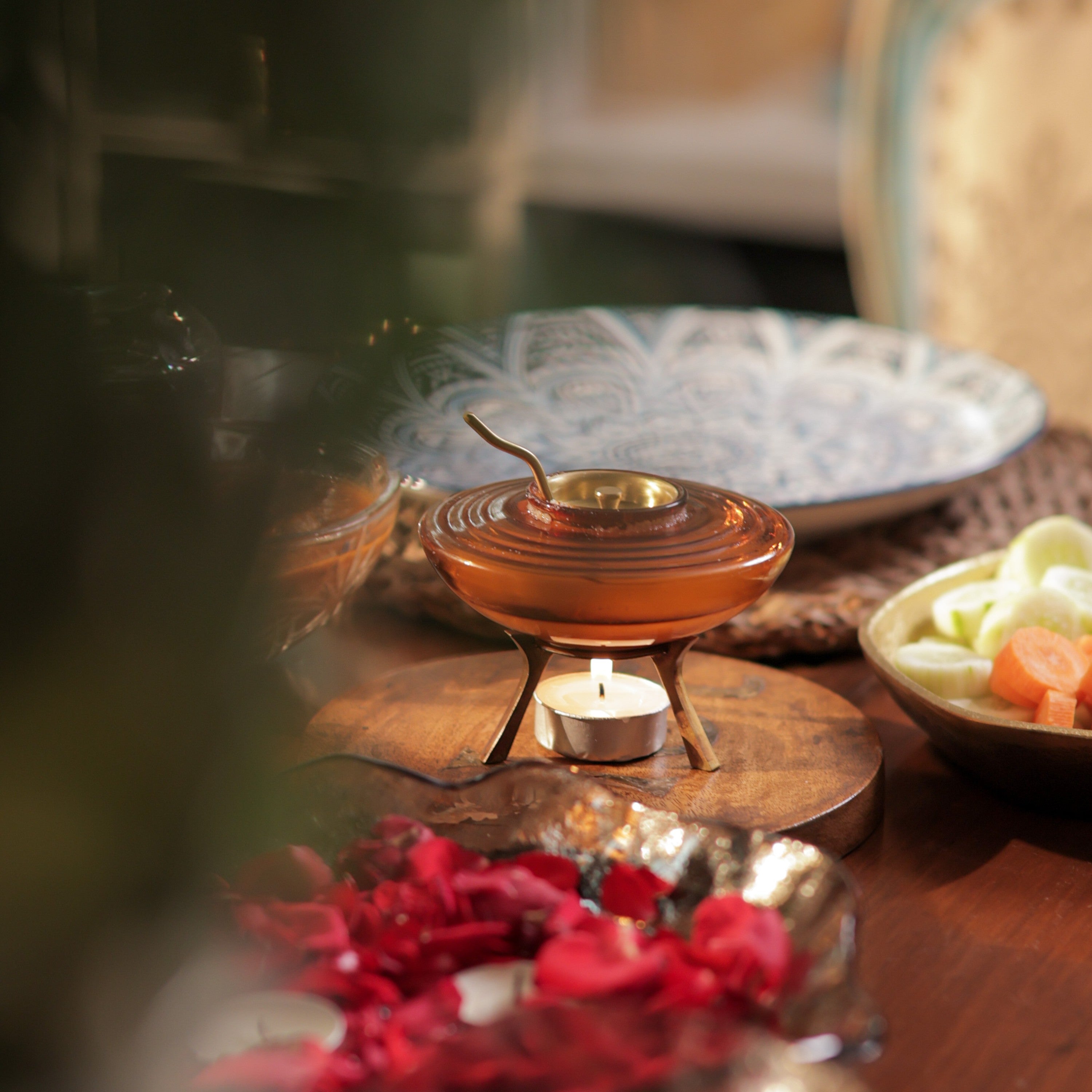 Ghee Dani with Spoon-Brass & Glass Ghee Pot