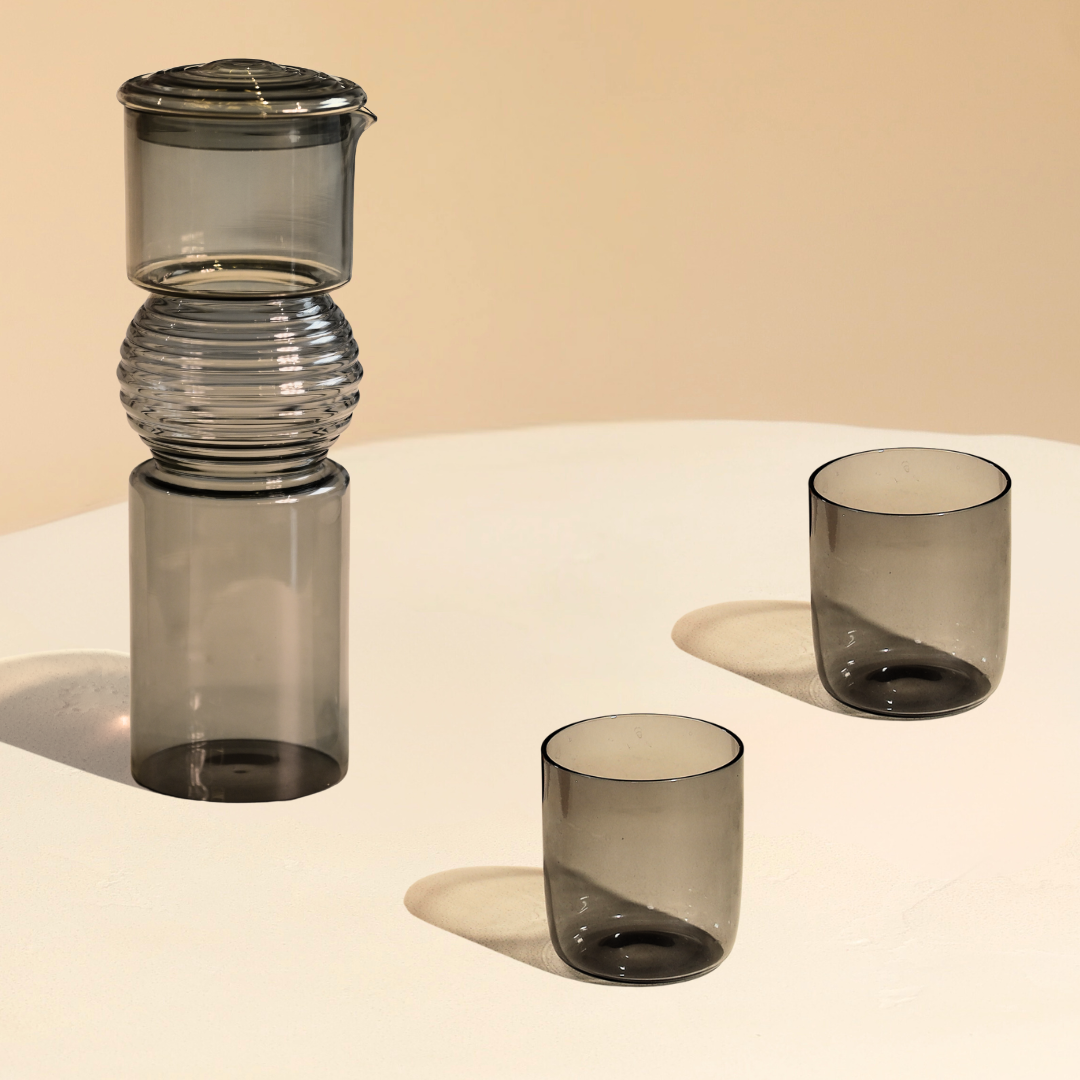 Coil Glass Carafe and set of 2 glasses