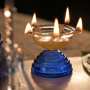 Glass Puja Bundle - Tall Diya + Short Diya + Bell