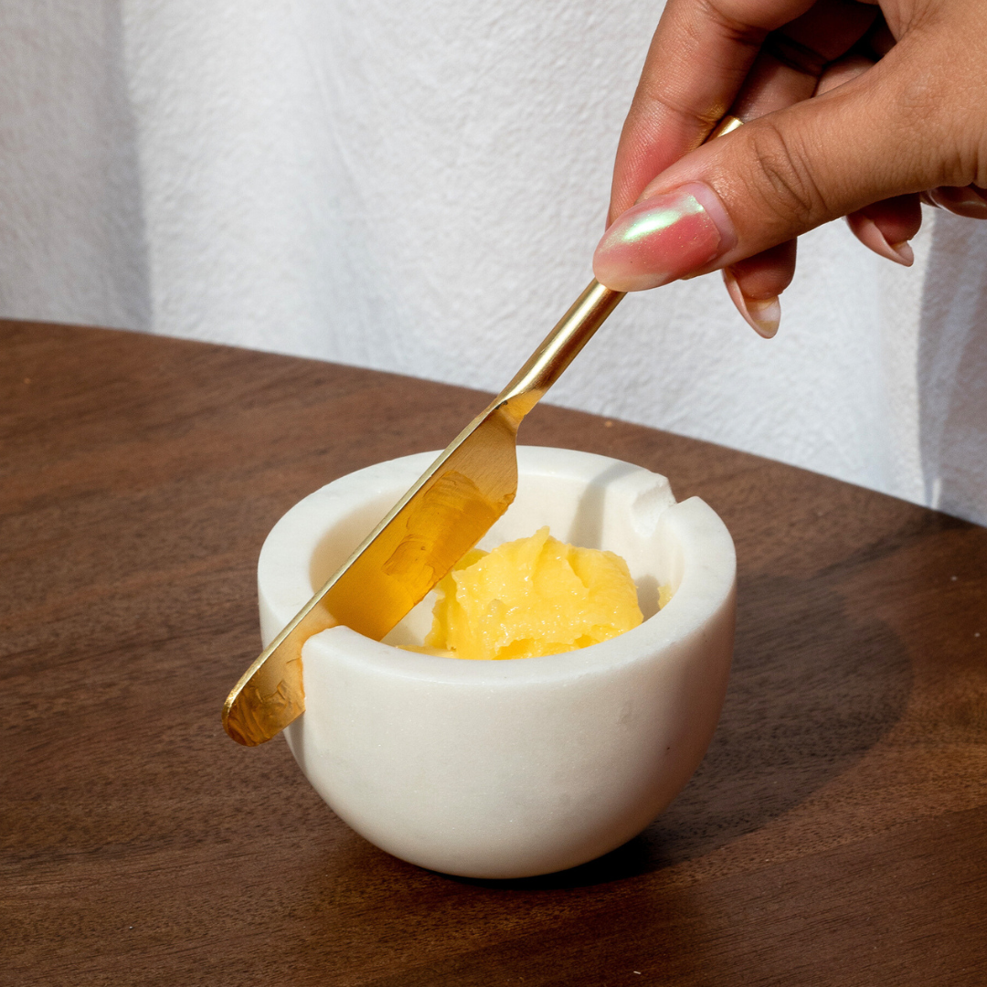 Marble Butter Dish with Gold Knife