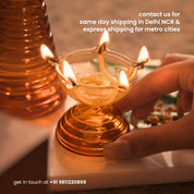 Muun Glass Puja Bundle - Tall Diya + Short Diya + Bell