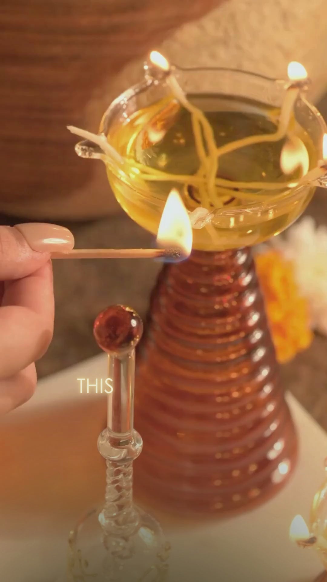 Glass Puja Bundle - Tall Diya + Short Diya + Bell